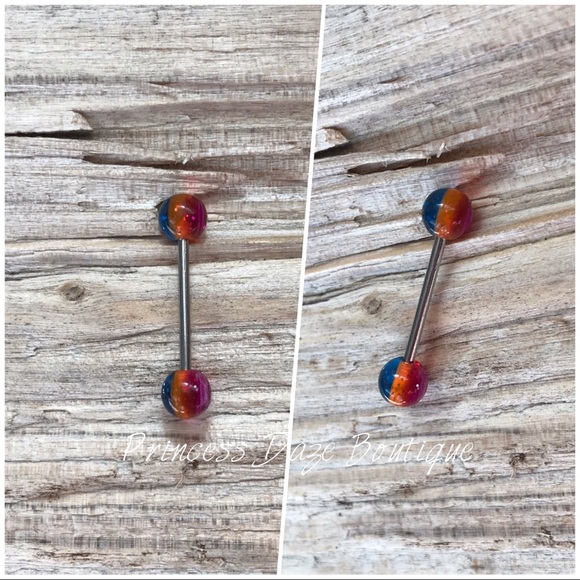Jewelry - Blue,‎ Purple & Orange Sparkle Tongue Ring